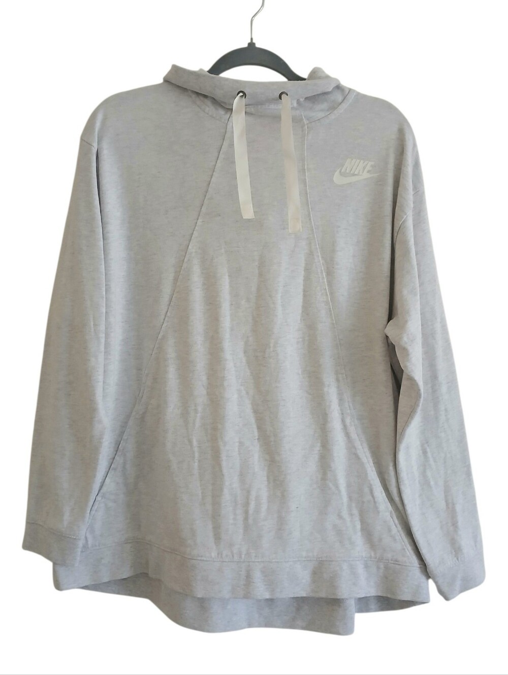 NIKE Funnel Neck Relaxed Fit Hoodie Women's XL Pockets Ribbon Sportwear Ltwt
